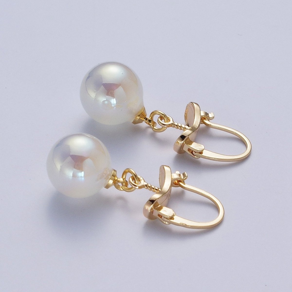 24K Gold Filled Leverback Earrings Small Hoop Earrings with Round Ball Pastel AB Color Drop Q-204 Q-216 Q-272 Q-277 Q-318 - DLUXCA
