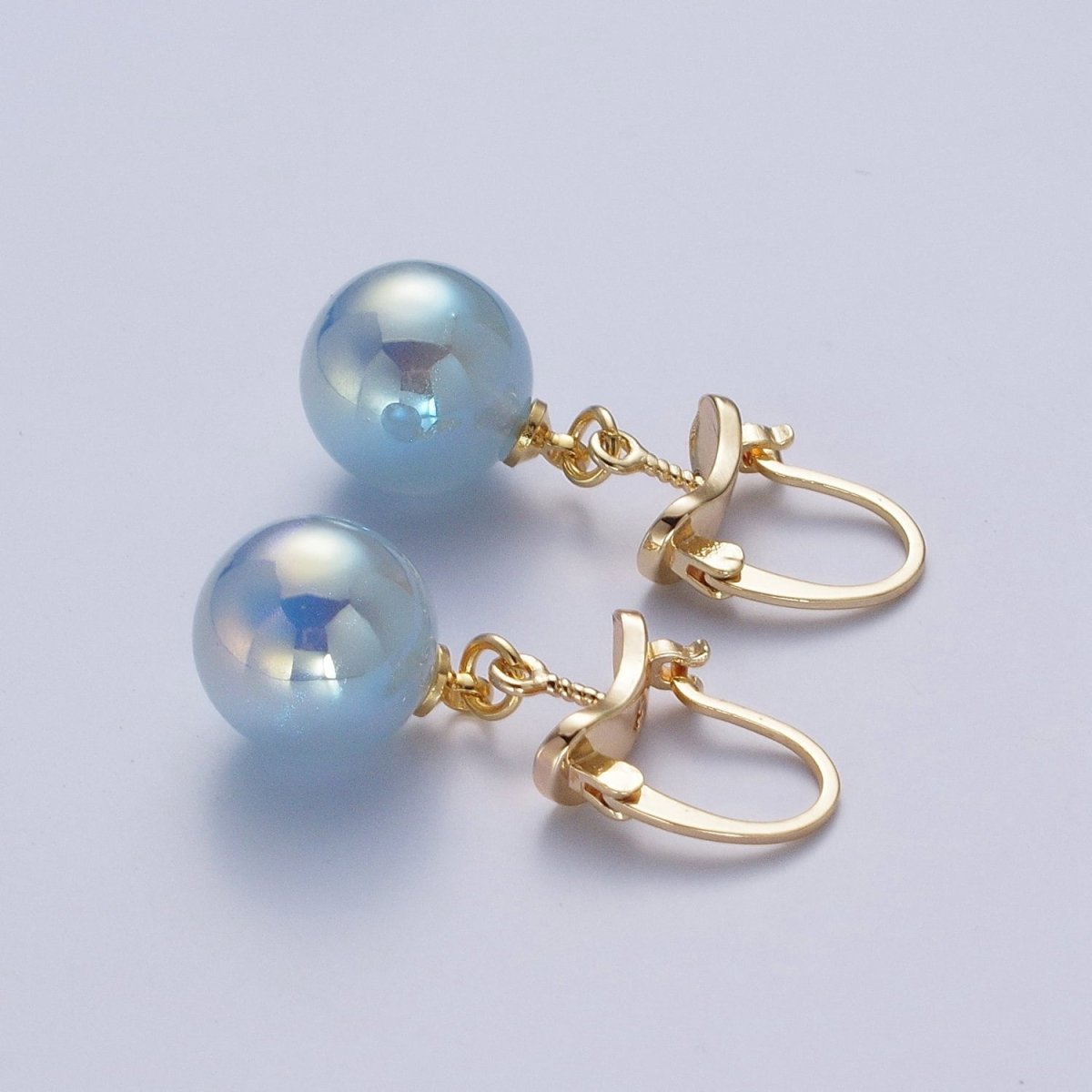 24K Gold Filled Leverback Earrings Small Hoop Earrings with Round Ball Pastel AB Color Drop Q-204 Q-216 Q-272 Q-277 Q-318 - DLUXCA