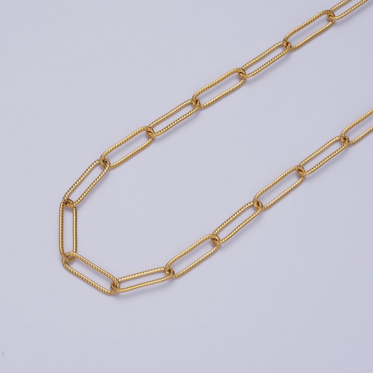 24K Gold Filled Line Textured Paper Clip Unfinished 4.5mm Chain in Gold & Silver | ROLL-891 ROLL-892 Clearance Pricing - DLUXCA