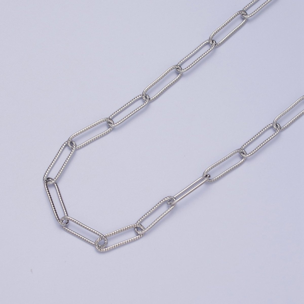 24K Gold Filled Line Textured Paper Clip Unfinished 4.5mm Chain in Gold & Silver | ROLL-891 ROLL-892 Clearance Pricing - DLUXCA