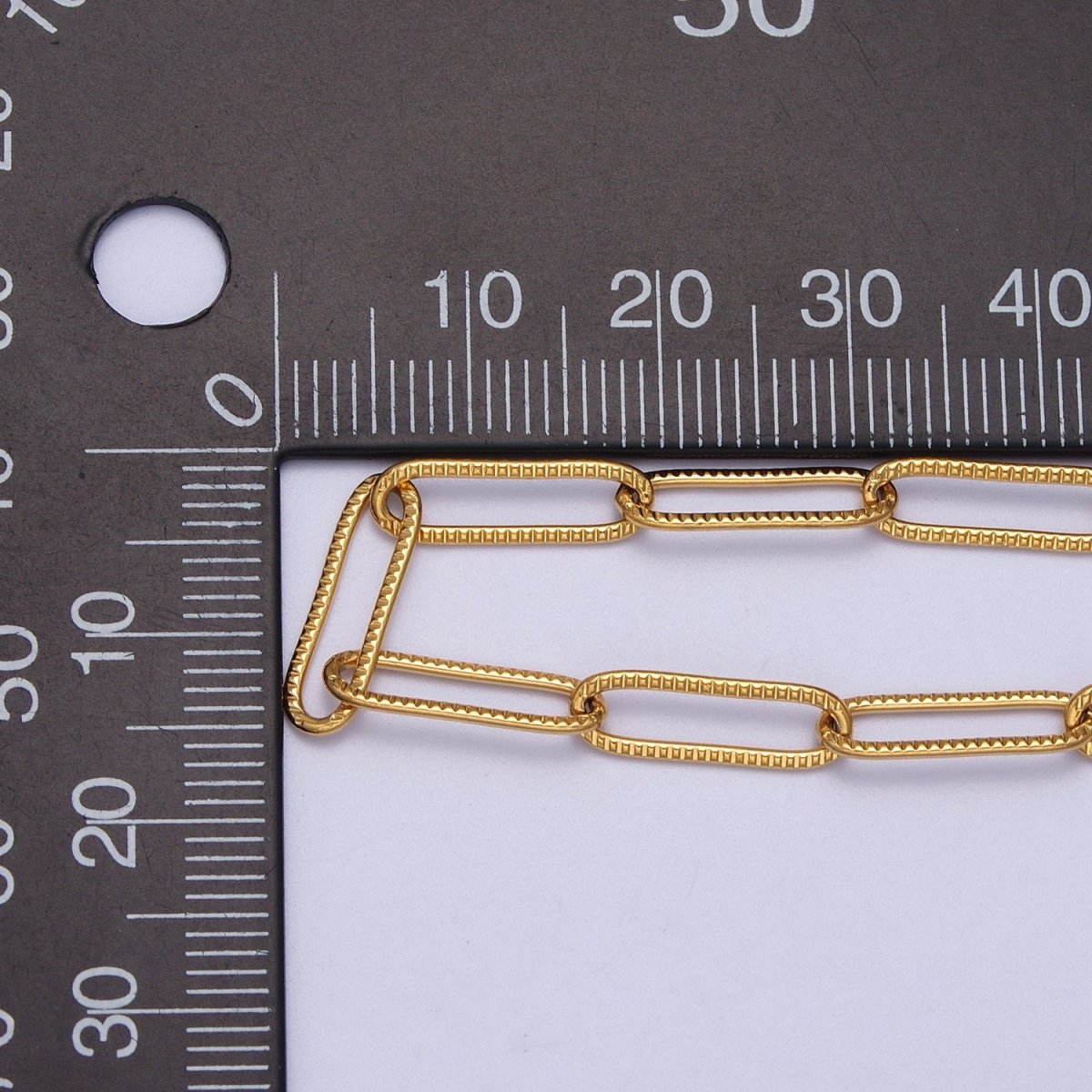 24K Gold Filled Line Textured Paper Clip Unfinished 4.5mm Chain in Gold & Silver | ROLL-891 ROLL-892 Clearance Pricing - DLUXCA