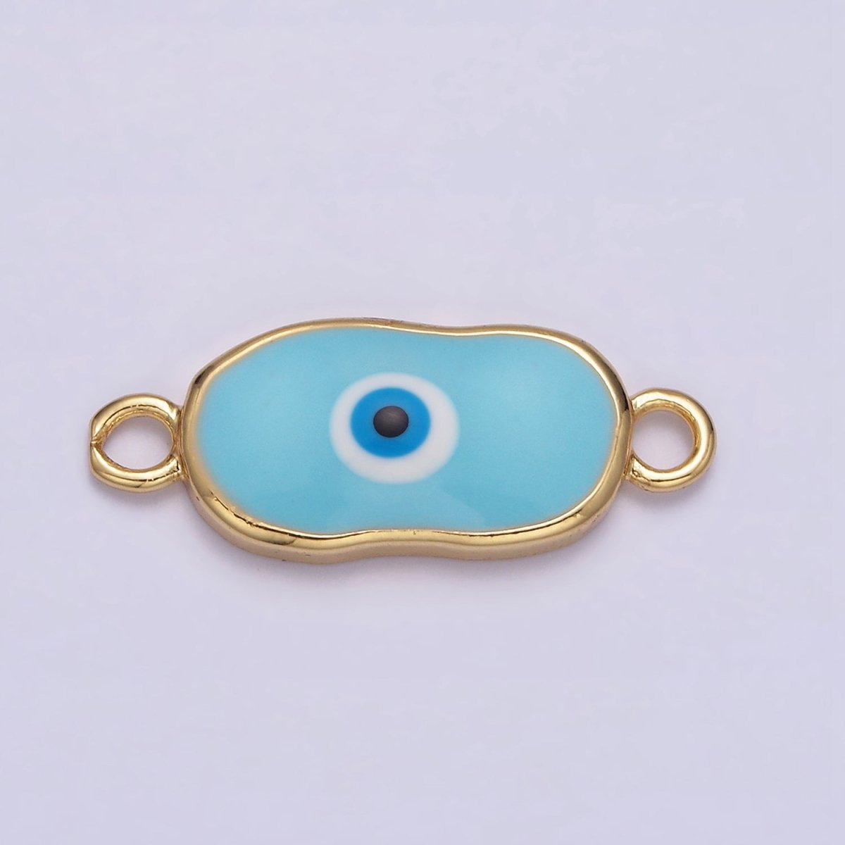 24K Gold Filled Long Oval Blue Enamel Evil Eye Link Connector for Bracelet Necklace Charm Connector AA1034 - DLUXCA