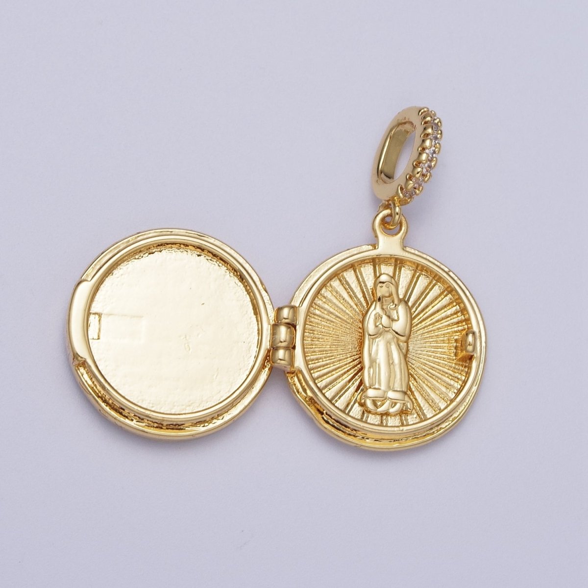 24K Gold Filled Marian Cross Black, Blue, Pink, White, Green Shell Opal Round Locket Pendant H-080 H-081 H-082 H-083 H-085 - DLUXCA