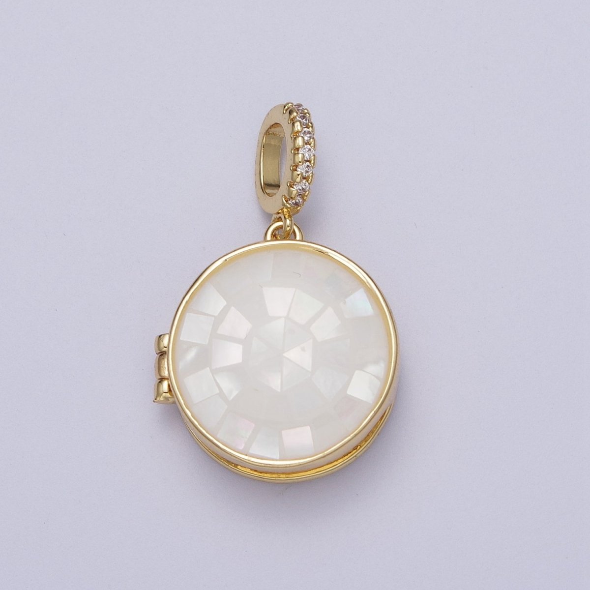24K Gold Filled Marian Cross Black, Blue, Pink, White, Green Shell Opal Round Locket Pendant H-080 H-081 H-082 H-083 H-085 - DLUXCA