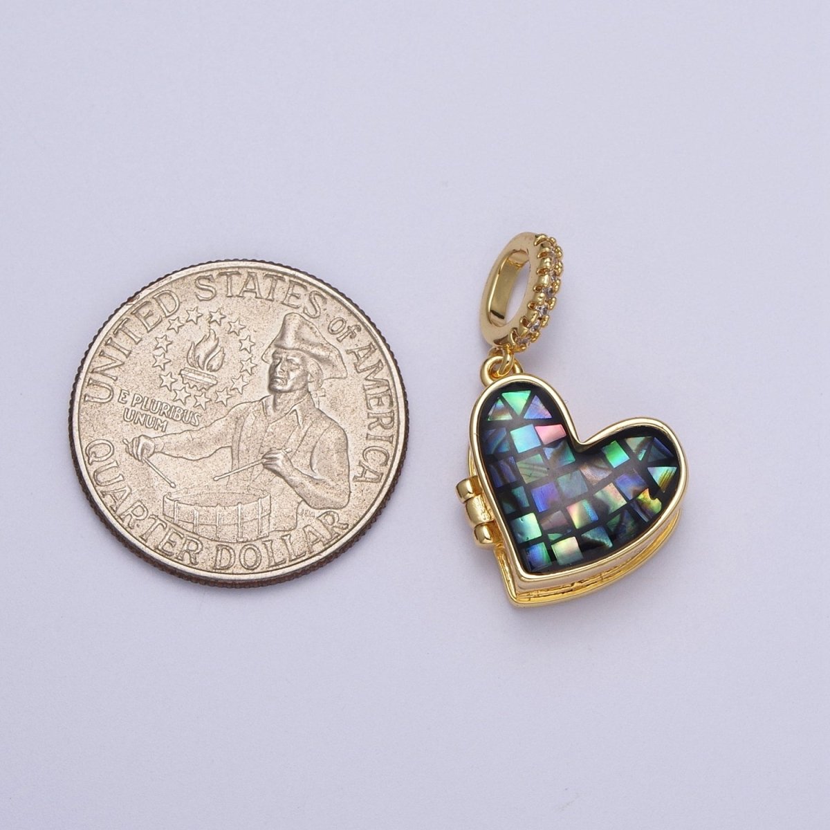 24K Gold Filled Marian Cross Black, Blue, White, Green, Pink Shell Opal Heart Locket Pendant H-106 H-107 H-115 H-130 H-173 - DLUXCA