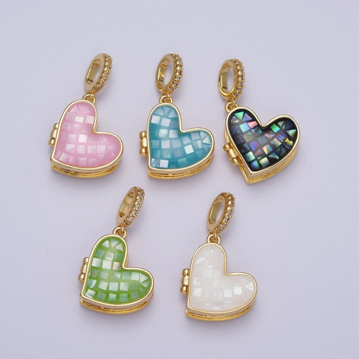 24K Gold Filled Marian Cross Black, Blue, White, Green, Pink Shell Opal Heart Locket Pendant H-106 H-107 H-115 H-130 H-173 - DLUXCA