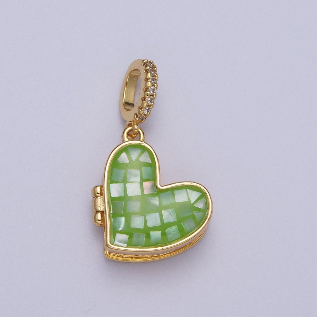 24K Gold Filled Marian Cross Black, Blue, White, Green, Pink Shell Opal Heart Locket Pendant H-106 H-107 H-115 H-130 H-173 - DLUXCA