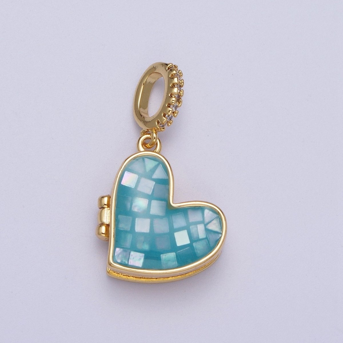 24K Gold Filled Marian Cross Black, Blue, White, Green, Pink Shell Opal Heart Locket Pendant H-106 H-107 H-115 H-130 H-173 - DLUXCA