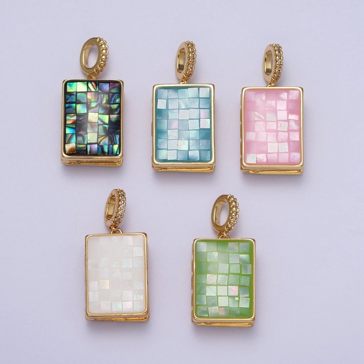 24K Gold Filled Marian Cross Micro Paved Shell Opal Rectangular Locket Pendant H-139 H-145 H-147 H-149 H-150 - DLUXCA