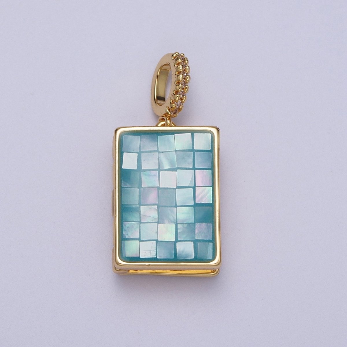 24K Gold Filled Marian Cross Micro Paved Shell Opal Rectangular Locket Pendant H-139 H-145 H-147 H-149 H-150 - DLUXCA