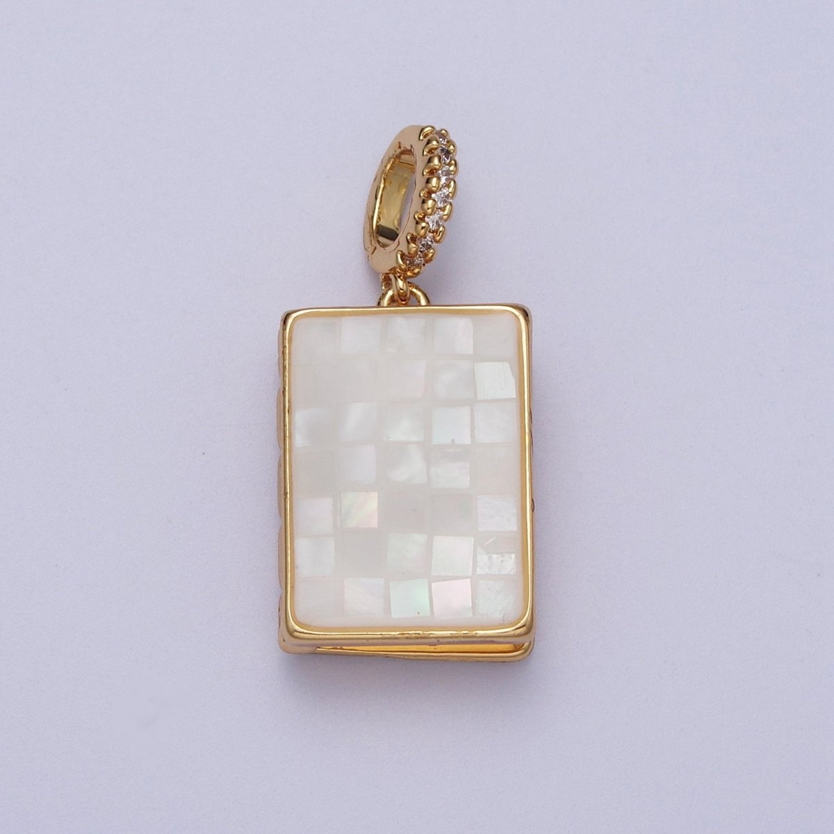 24K Gold Filled Marian Cross Micro Paved Shell Opal Rectangular Locket Pendant H-139 H-145 H-147 H-149 H-150 - DLUXCA