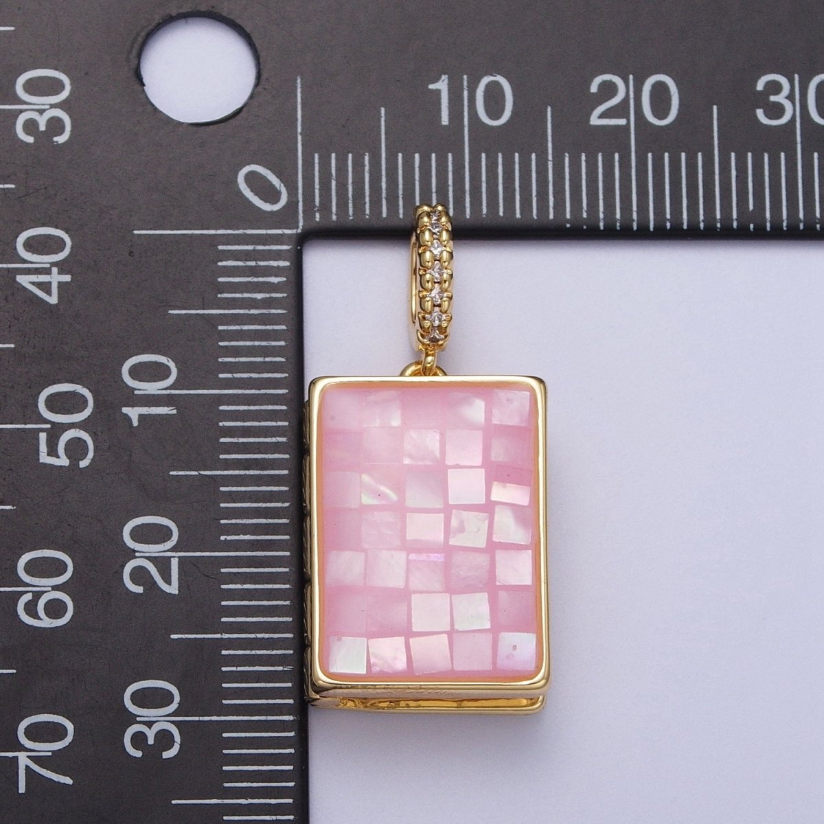 24K Gold Filled Marian Cross Micro Paved Shell Opal Rectangular Locket Pendant H-139 H-145 H-147 H-149 H-150 - DLUXCA