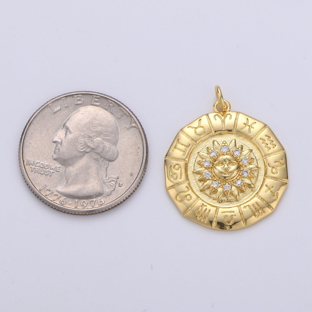 24k Gold Filled Micro Pave Astrology Charm, Cubic Sun Pendant Charm, Zodiac Gold Filled Charm, For DIY Necklace Bracelet Earring D-239 - DLUXCA