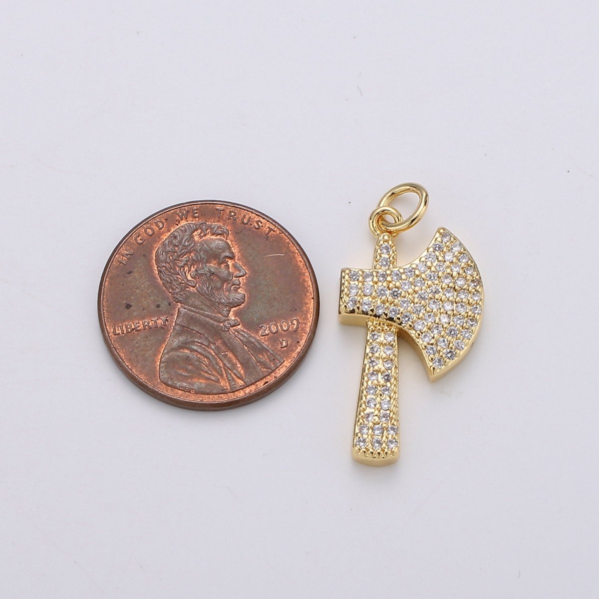 24k Gold Filled Micro Pave Axe Charm, Cubic Zirconia Viking Axe Pendant Charm, Gold Filled Charm, For DIY Jewelry D-114 - DLUXCA