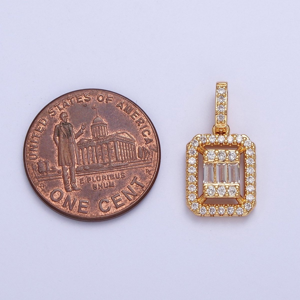 24K Gold Filled Micro Pave Baguette Pendant Charm For Jewelry Making X-455 - DLUXCA