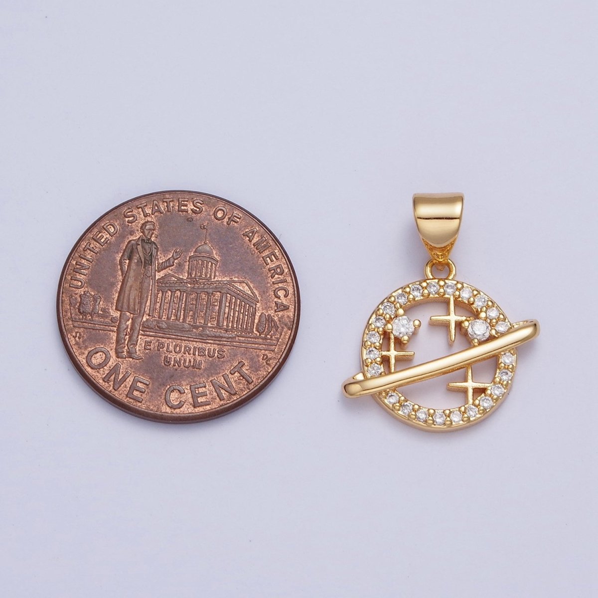 24K Gold Filled Micro Pave Celestial Star Space Planet Pendant For Necklace Making X-438 - DLUXCA