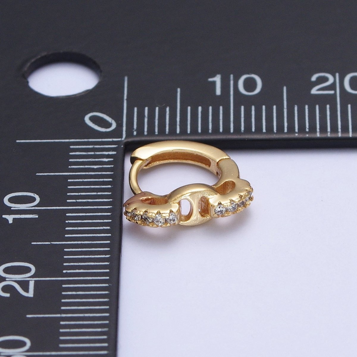 24K Gold Filled Micro Pave Chain Link Huggie Hoop Earrings T-035 - DLUXCA