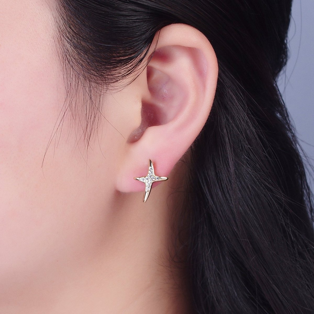 24K Gold Filled Micro Pave Clear Cubic Zirconia CZ Cross X Stud Earrings P-431 - DLUXCA