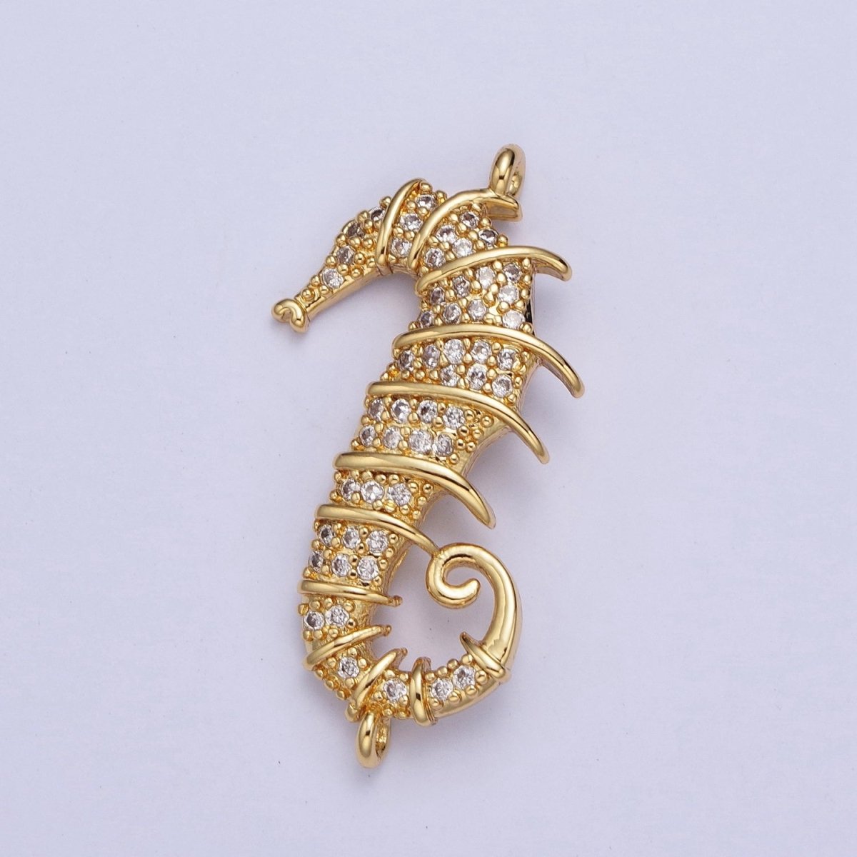 24K Gold Filled Micro Pave Clear Cubic Zirconia Seahorse Ocean Sea Wildlife Animal Connector Charm For Jewelry Making G-884 - DLUXCA