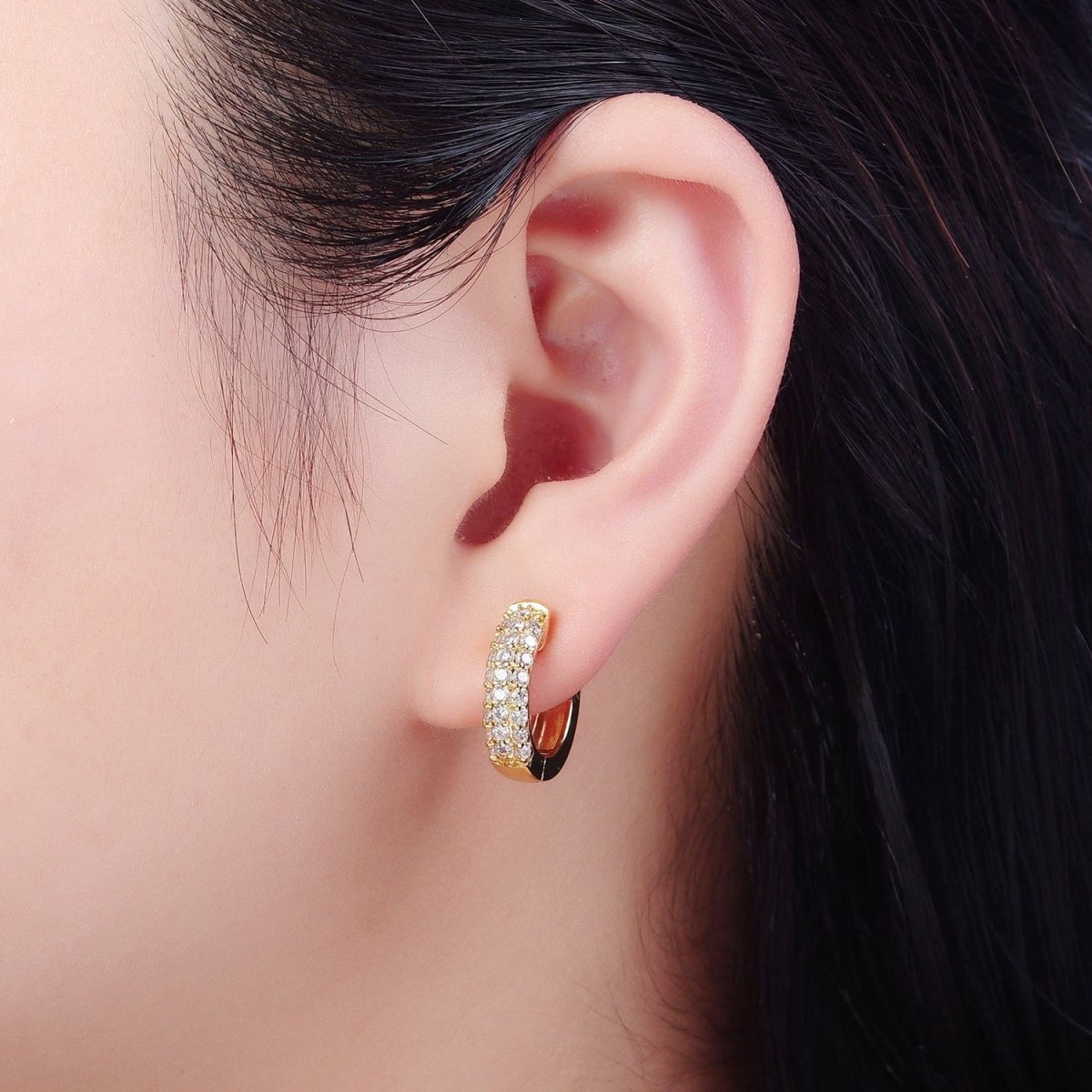 24K Gold Filled Micro Pave Clear CZ Huggie Hoops Earrings, P-360 - DLUXCA