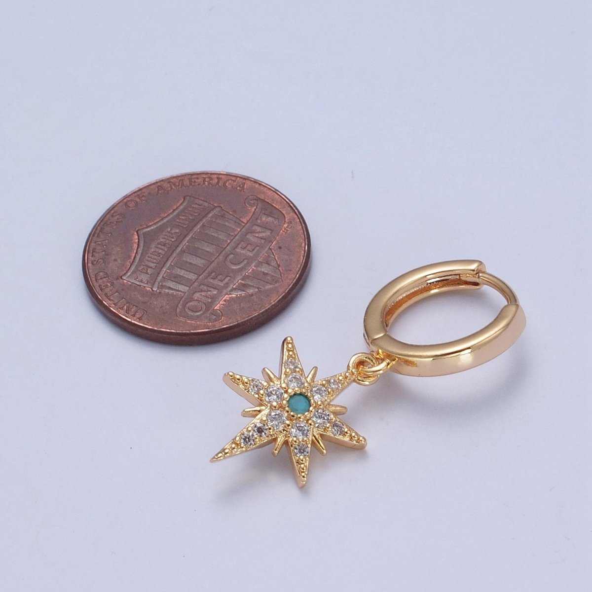 24K Gold Filled Micro Pave Clear CZ Turquoise Celestial Star Charm Dangle Drop Earrings P-325 - DLUXCA