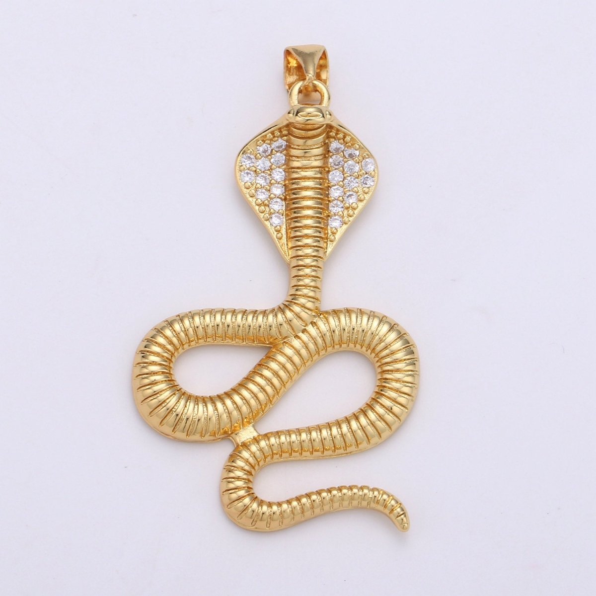 24k Gold Filled Micro Pave Cobra Snake Charm, Cubic Zirconia Snake Pendant Charm, Gold Filled Charm, For DIY Jewelry I-936 - DLUXCA