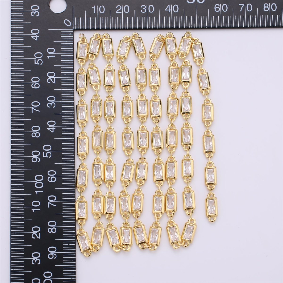 24K Gold Filled Micro Pave Colorful Charm Chain by Yard, CZ Charm Specialty Link Chain by Yard, Chain Size 20x5mm, White Gold Filled Chain | ROLL-119, ROLL-1256 Clearance Pricing - DLUXCA