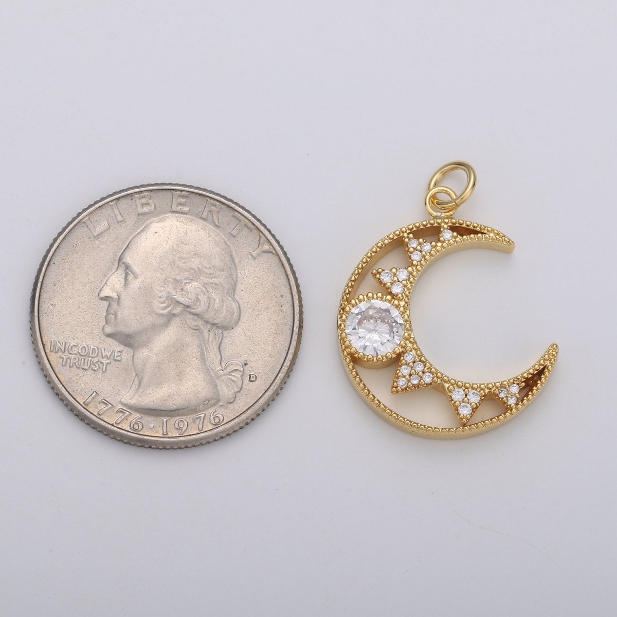 24k Gold Filled Micro Pave Crescent Moon Charm, Cubic Zirconia Moon Pendant Charm, Gold Filled Charm, For DIY Jewelry D-113 - DLUXCA