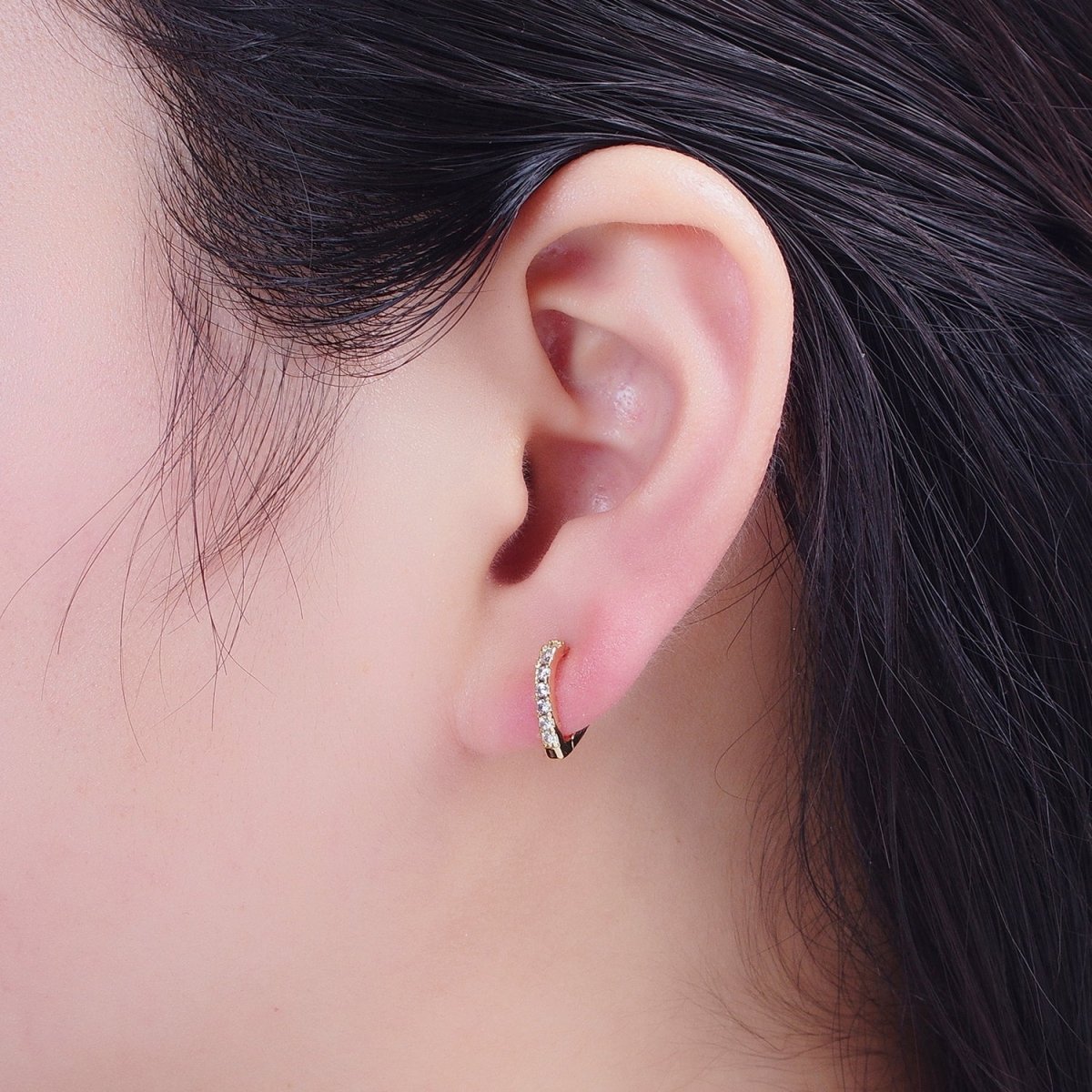 24K Gold Filled Micro Pave Cubic Zirconia 12mm Teadrop Huggie Hoop Earrings T-042 - DLUXCA