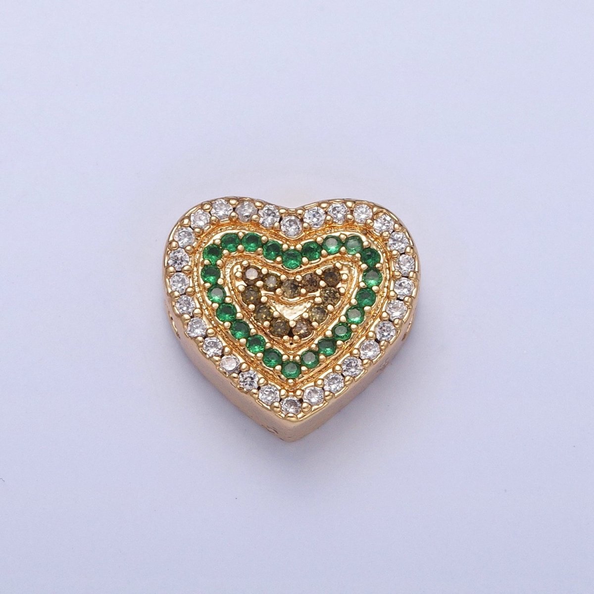 24K Gold Filled Micro Pave Cubic Zirconia Heart Spacer Bead, Multicolor Cubic Zirconia CZ Valentine Love Jewelry Making Component W-898 W-899 W-900 W-901 - DLUXCA