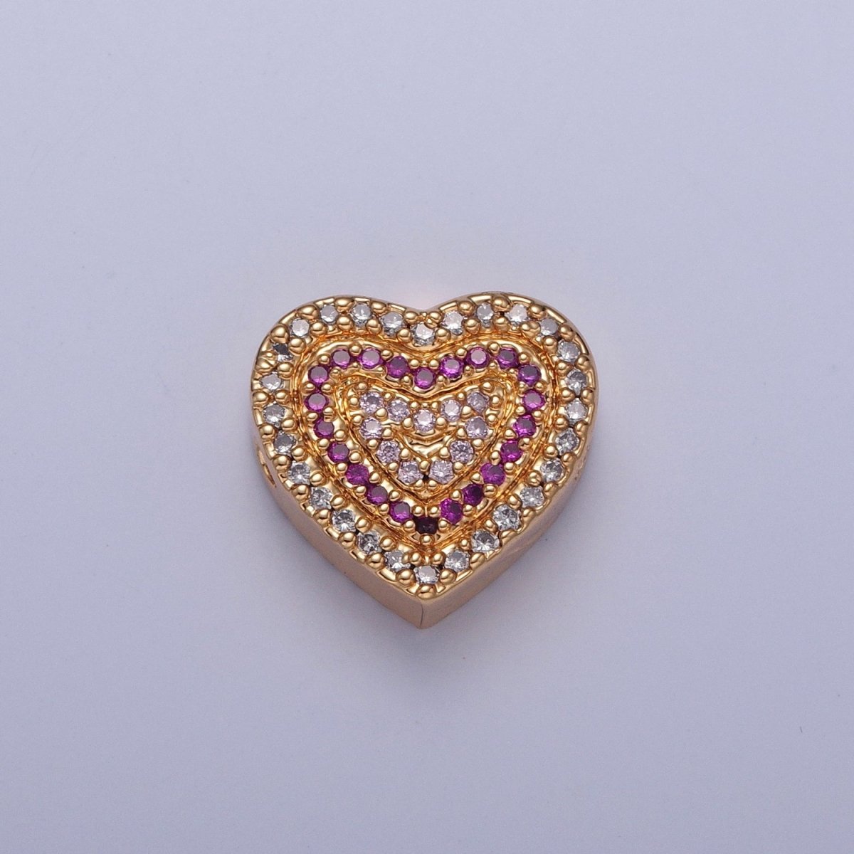 24K Gold Filled Micro Pave Cubic Zirconia Heart Spacer Bead, Multicolor Cubic Zirconia CZ Valentine Love Jewelry Making Component W-898 W-899 W-900 W-901 - DLUXCA