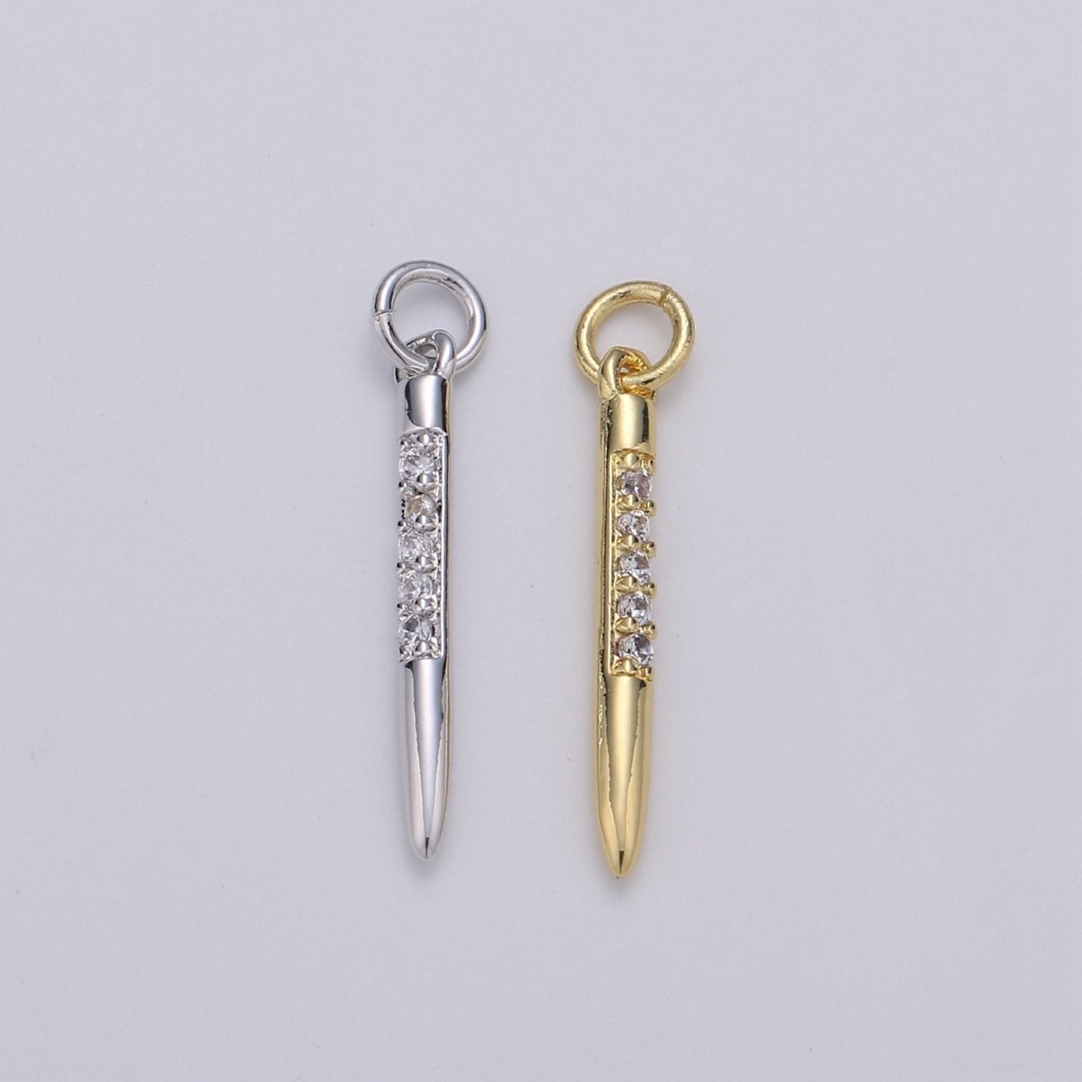 24k Gold Filled Micro Pave CZ Bullet Pendant Charm, Clear Micro Pave CZ Pendant Charm, Gold Filled Pendant, Silver Charm For DIY Jewelry D-622 D-623 - DLUXCA