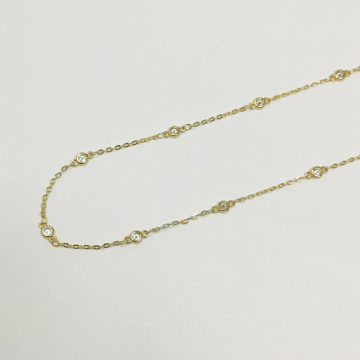 24K Gold Filled Micro Pave CZ Charm Chain Sold by Yard, Round CZ Chain, Chain for Jewelry Making Necklace Bracelet | ROLL-395 Clearance Pricing Overstock - DLUXCA