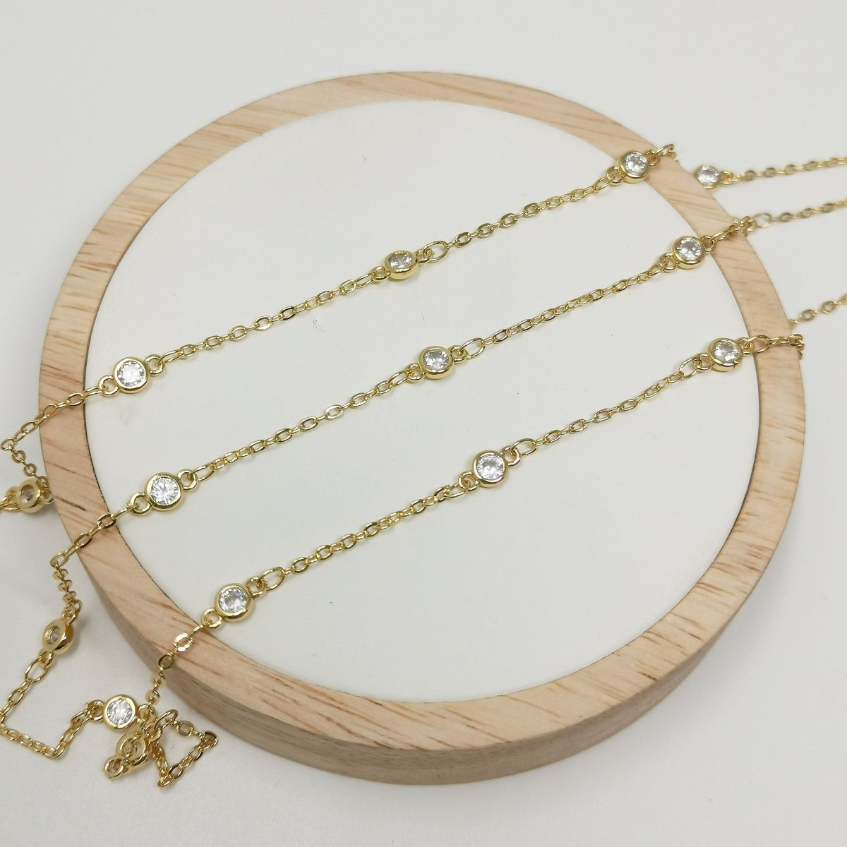 24K Gold Filled Micro Pave CZ Charm Chain Sold by Yard, Round CZ Chain, Chain for Jewelry Making Necklace Bracelet | ROLL-395 Clearance Pricing Overstock - DLUXCA