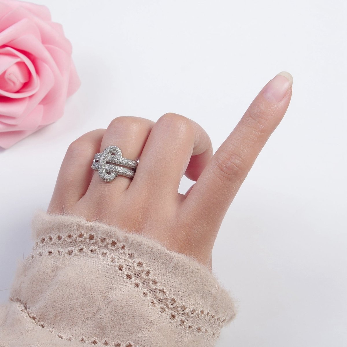 24K Gold Filled Micro Pave CZ Double Band Ring, Cubic Zirconia Ring in Silver & Gold O-2270 O-2271 - DLUXCA