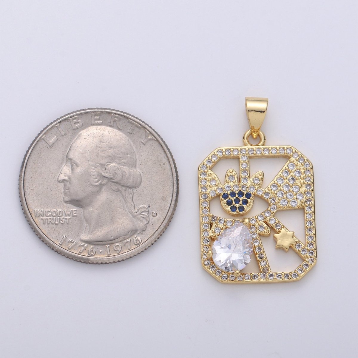 24k Gold Filled Micro Pave CZ Evil Eye Pendant Charm, Square Evil Eye Star Micro Pave CZ Pendant Charm, For DIY Jewelry I-875 - DLUXCA