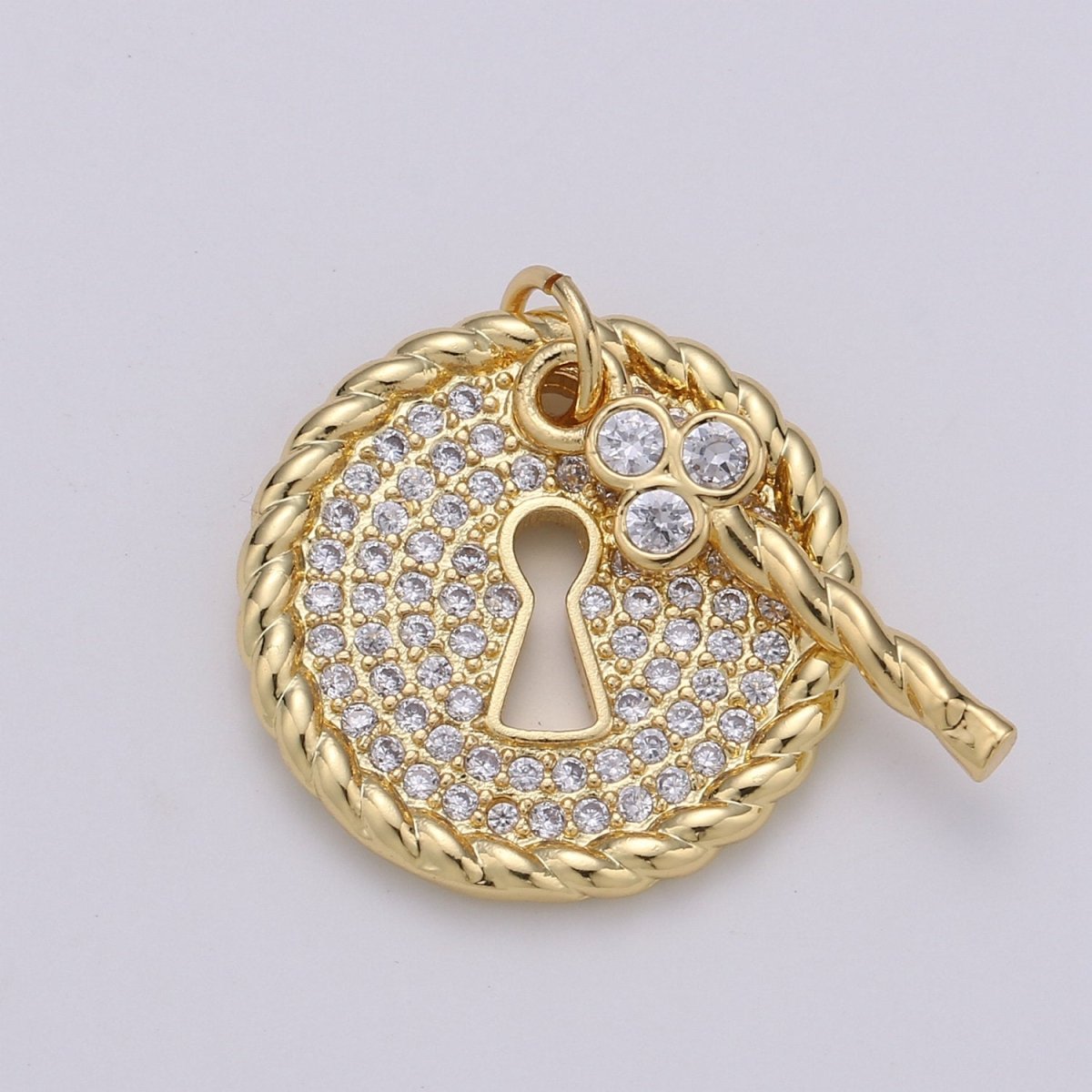 24k Gold Filled Micro Pave CZ Heart Key Pendant Charm, Micro Pave CZ Key Pendant Charm, Gold Filled Lock Pendant, For DIY Jewelry D-362 - DLUXCA