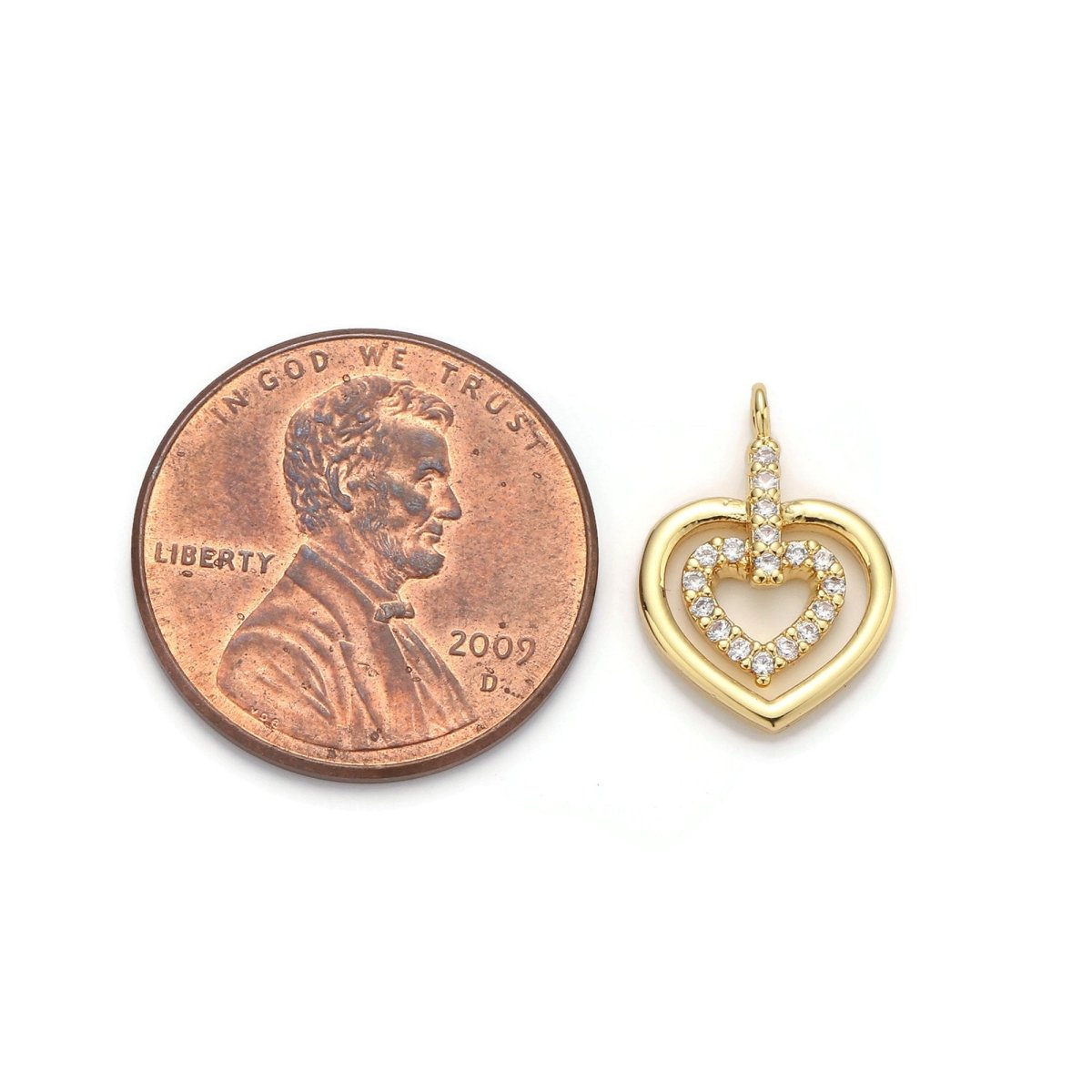 24k Gold Filled Micro Pave CZ Heart Pendant Charm, Heart in Heart Micro Pave CZ Pendant Charm, Gold Filled Pendant, For DIY Jewelry D-009 - DLUXCA