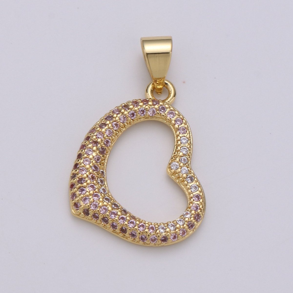 24k Gold Filled Micro Pave CZ Heart Pendant Charm, Open Heart Micro Pave CZ Pendant Charm, Gold Filled Pendant, For DIY Jewelry I-798 - DLUXCA