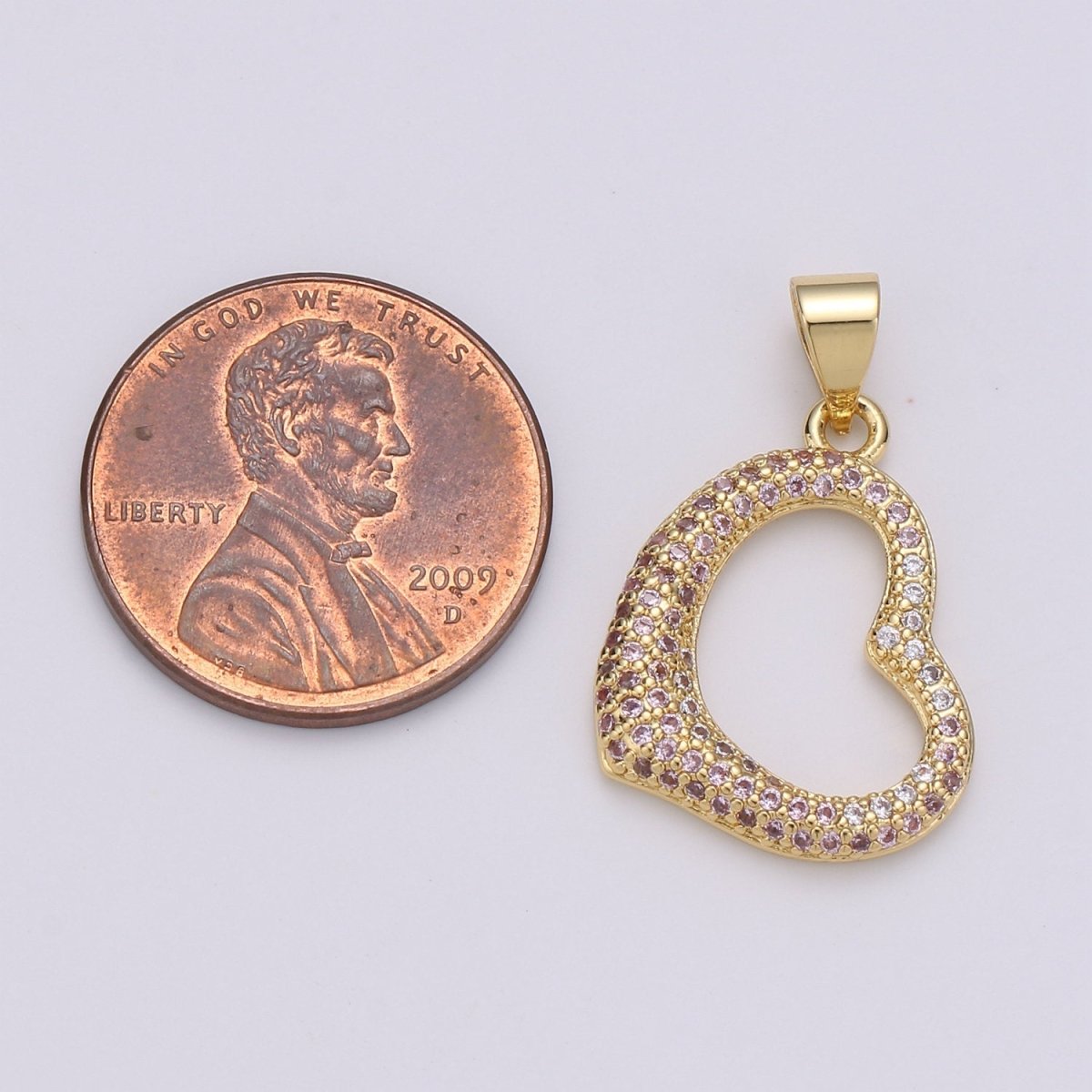 24k Gold Filled Micro Pave CZ Heart Pendant Charm, Open Heart Micro Pave CZ Pendant Charm, Gold Filled Pendant, For DIY Jewelry I-798 - DLUXCA