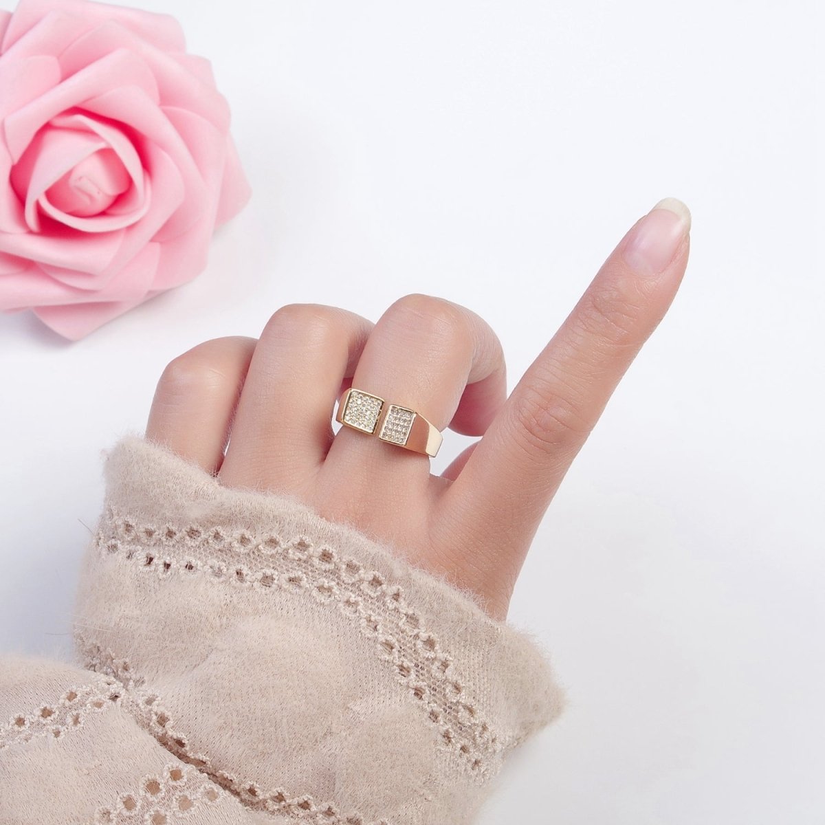 24k Gold Filled Micro Pave CZ Open Ring in Silver & Gold O-2268 O-2269 - DLUXCA