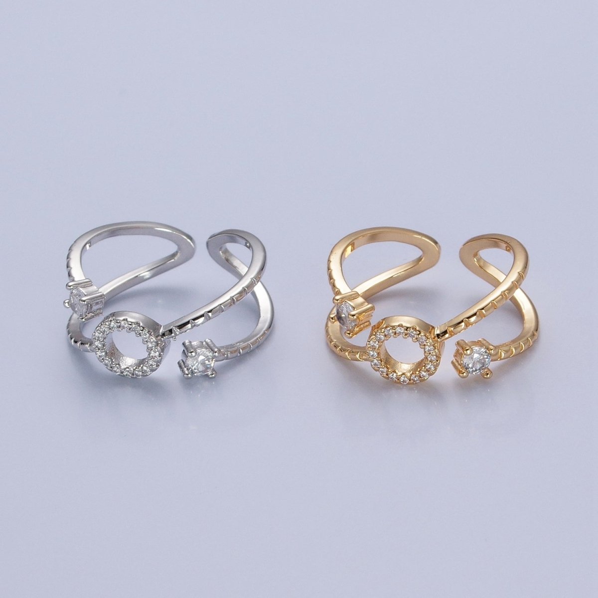 24K Gold Filled Micro Pave CZ Round Double Band Ring in Silver & Gold O-2279 O-2280 - DLUXCA