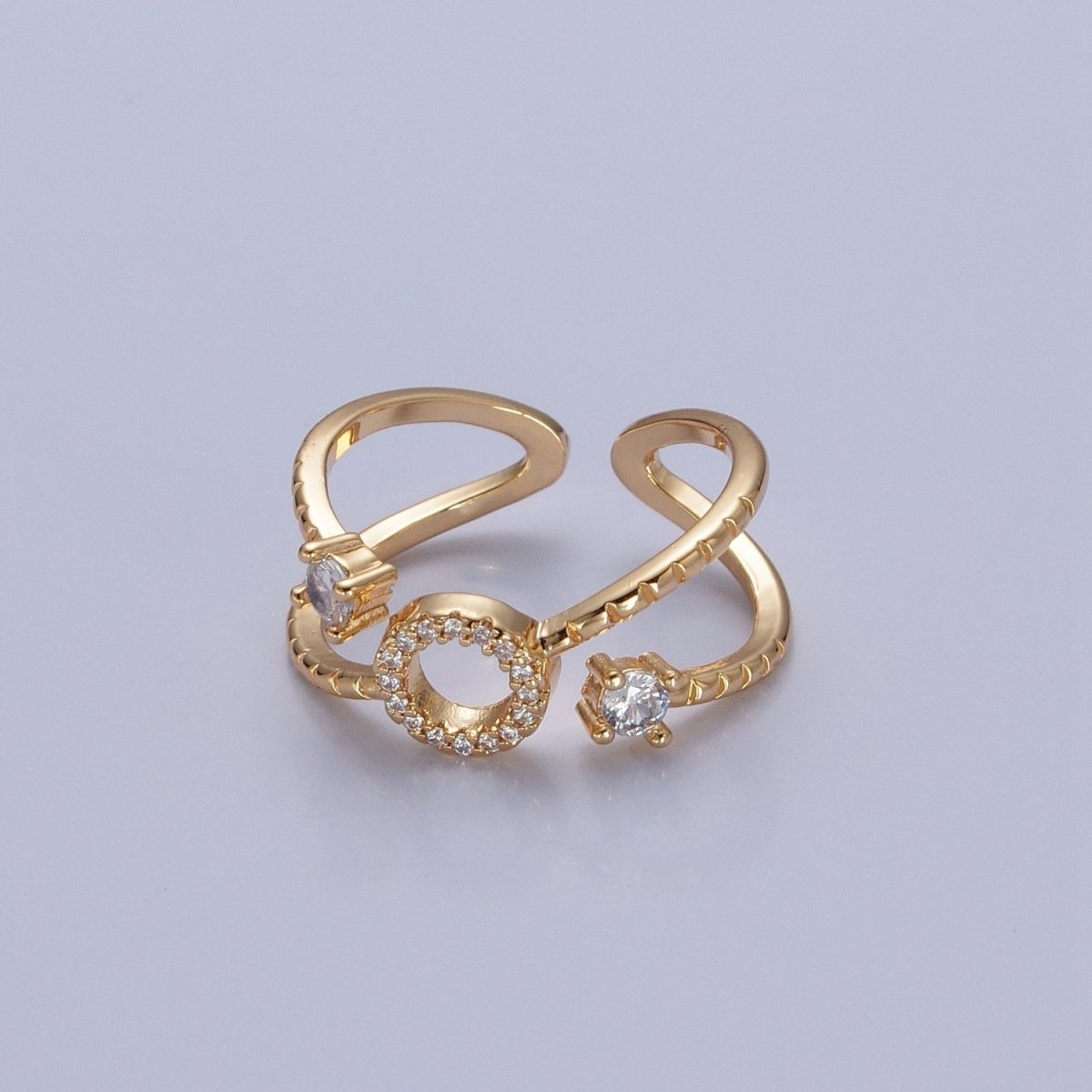 24K Gold Filled Micro Pave CZ Round Double Band Ring in Silver & Gold O-2279 O-2280 - DLUXCA