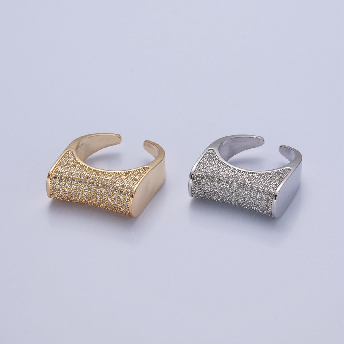 24K Gold Filled Micro Pave CZ Signet Ring in Silver & Gold O-2262 O-2263 - DLUXCA