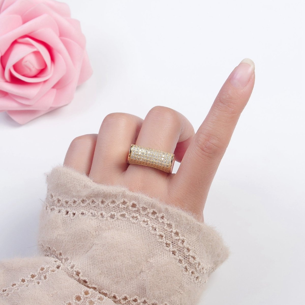 24K Gold Filled Micro Pave CZ Signet Ring in Silver & Gold O-2262 O-2263 - DLUXCA