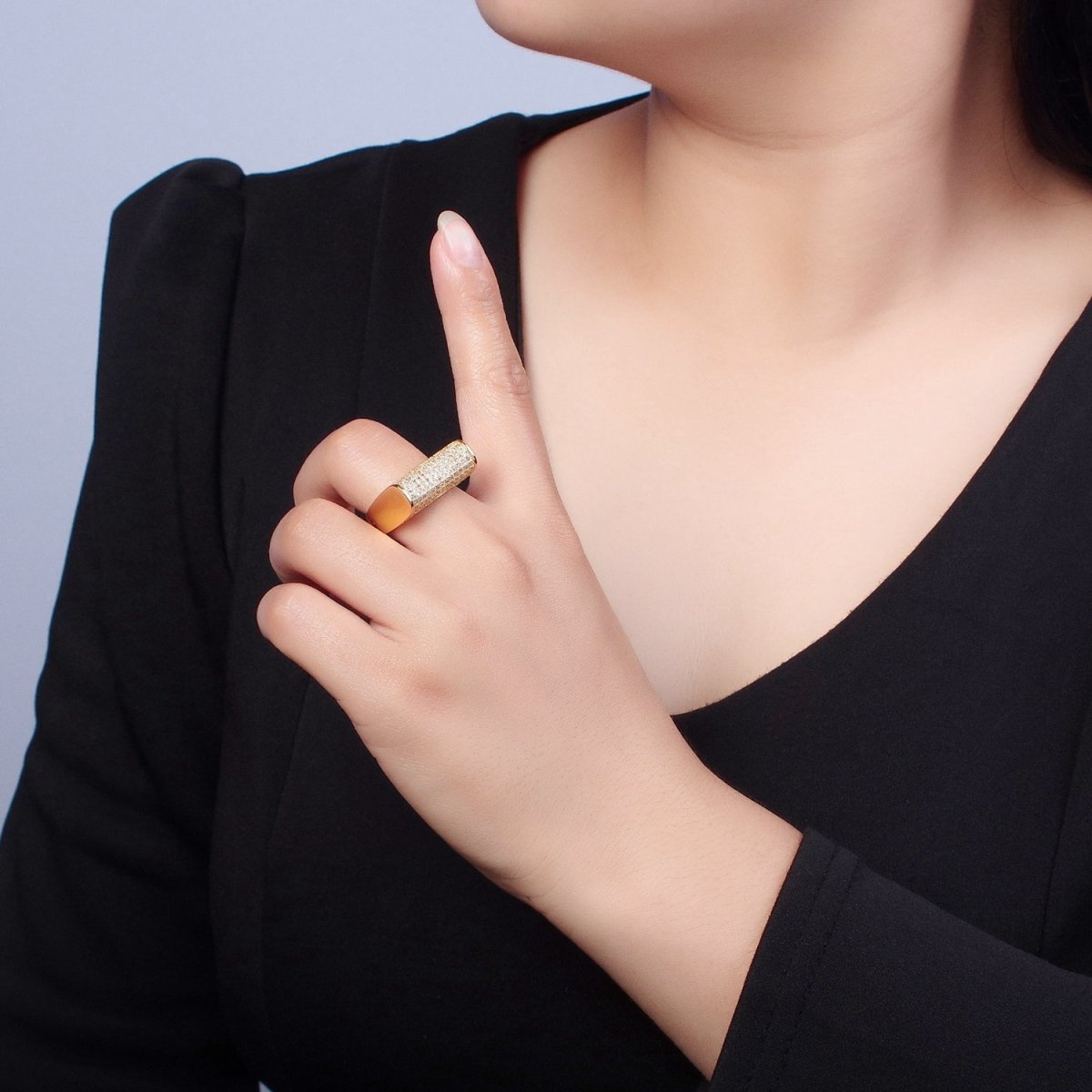 24K Gold Filled Micro Pave CZ Signet Ring in Silver & Gold O-2262 O-2263 - DLUXCA