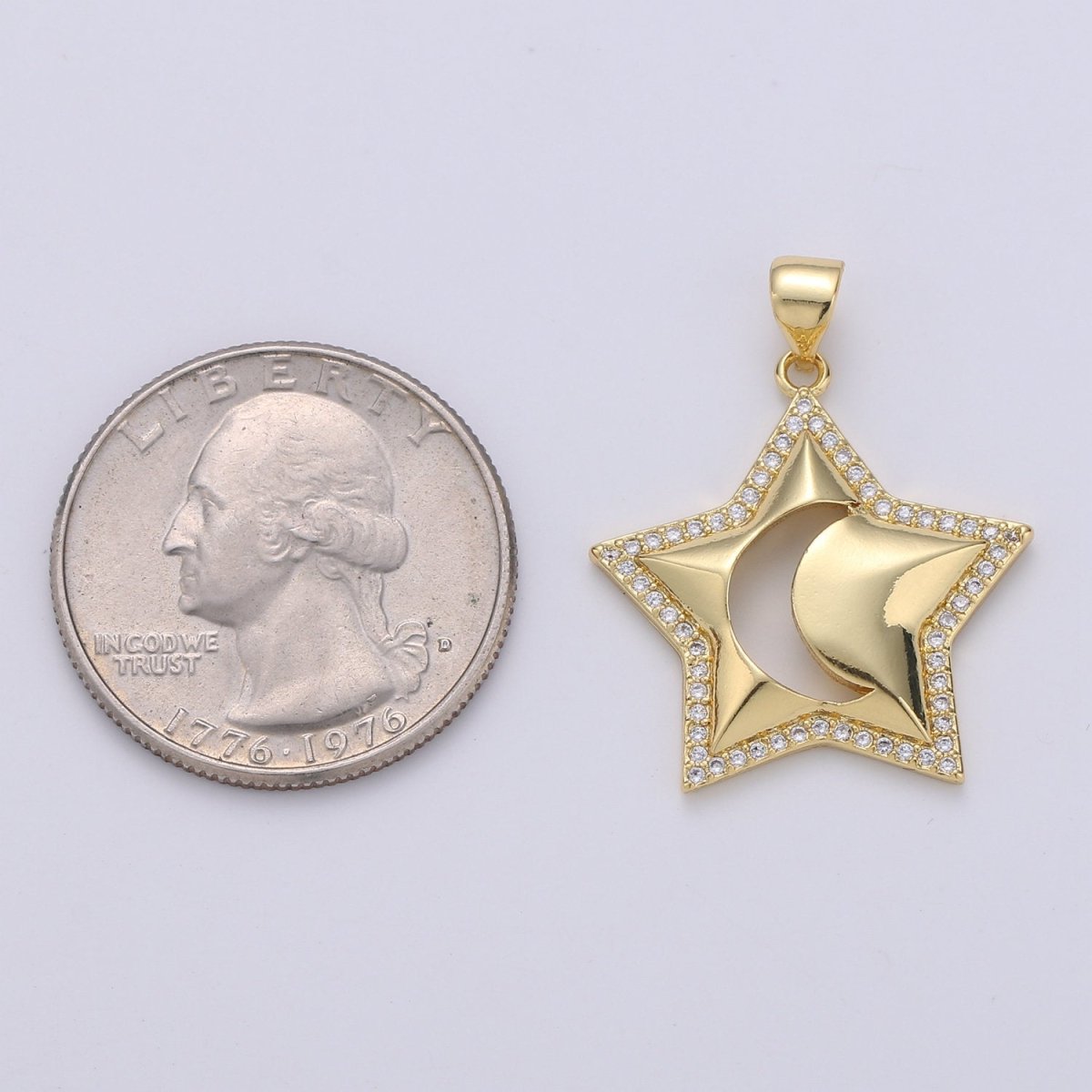 24k Gold Filled Micro Pave CZ Star Pendant Charm, Crescent moon Pendant Charm, Gold Filled Celestial Pendant, For DIY Jewelry Making I-725 - DLUXCA