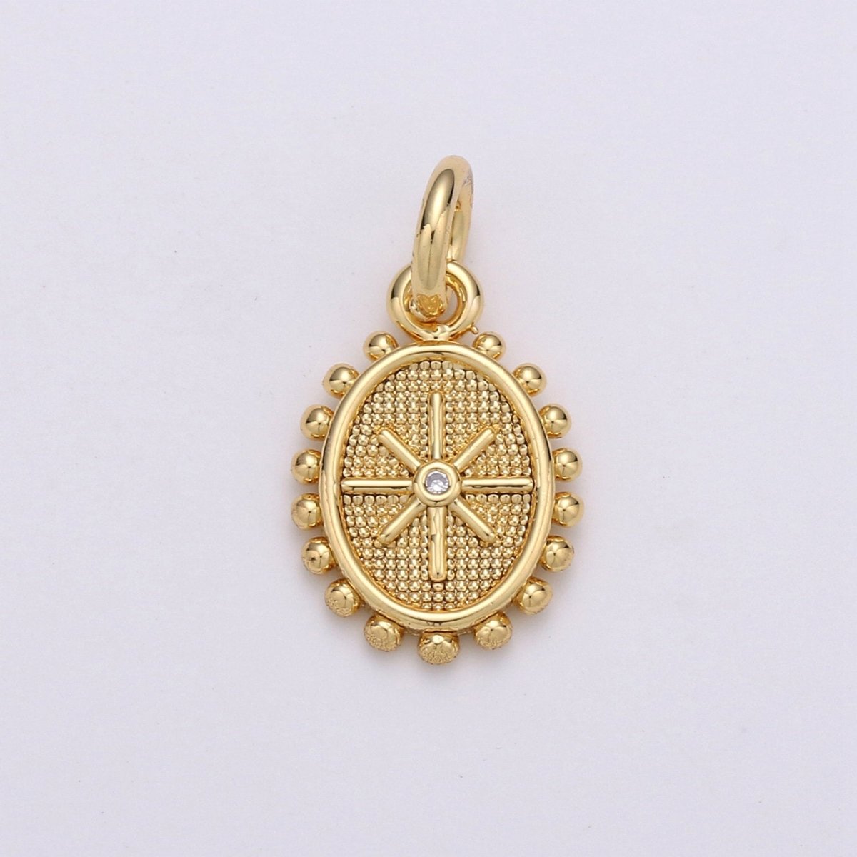 24k Gold Filled Micro Pave CZ Star Pendant Charm, Dainty Oval Pendant Charm, Gold Filled Pendant, For DIY Jewelry D-434 - DLUXCA