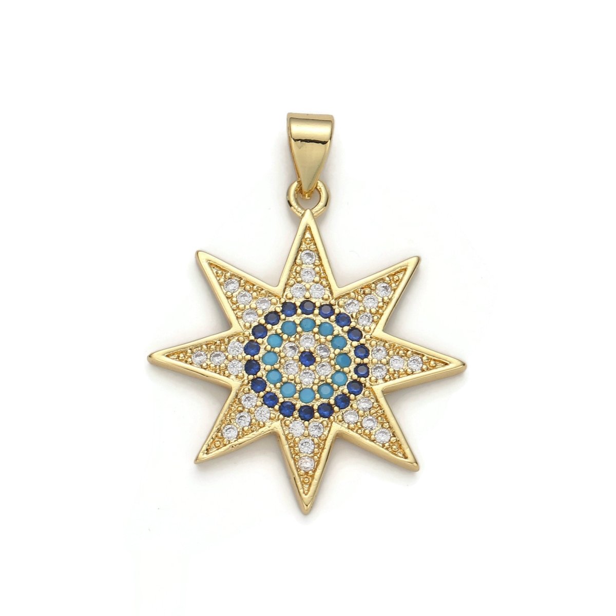 24k Gold Filled Micro Pave CZ Star Solar Pendant Charm, Micro Pave CZ Star Solar Pendant Charm, For DIY Jewelry I-623 - DLUXCA