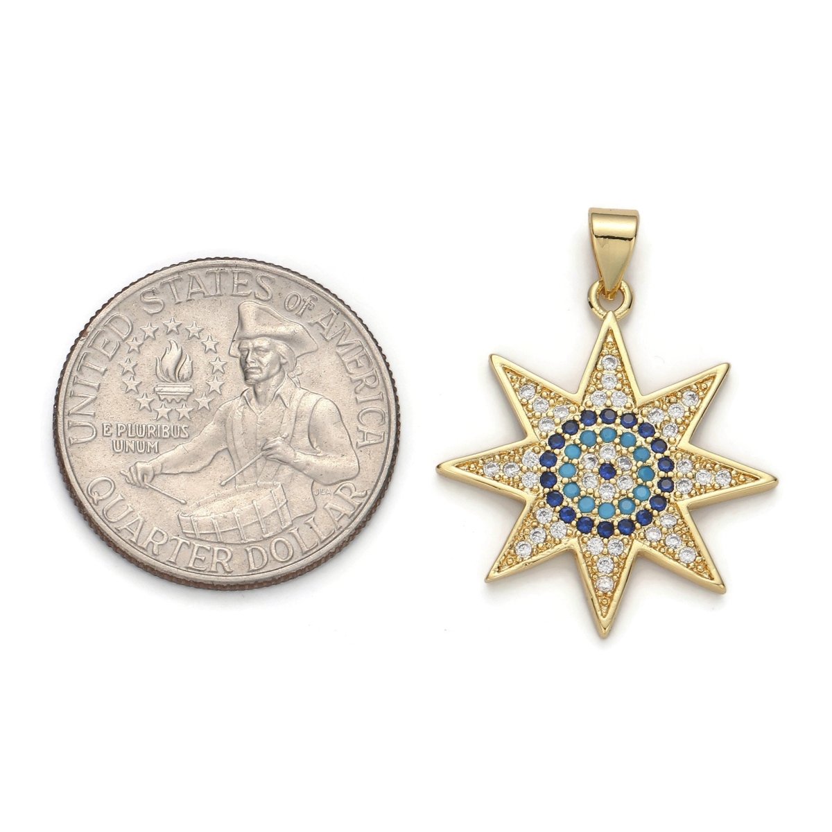 24k Gold Filled Micro Pave CZ Star Solar Pendant Charm, Micro Pave CZ Star Solar Pendant Charm, For DIY Jewelry I-623 - DLUXCA